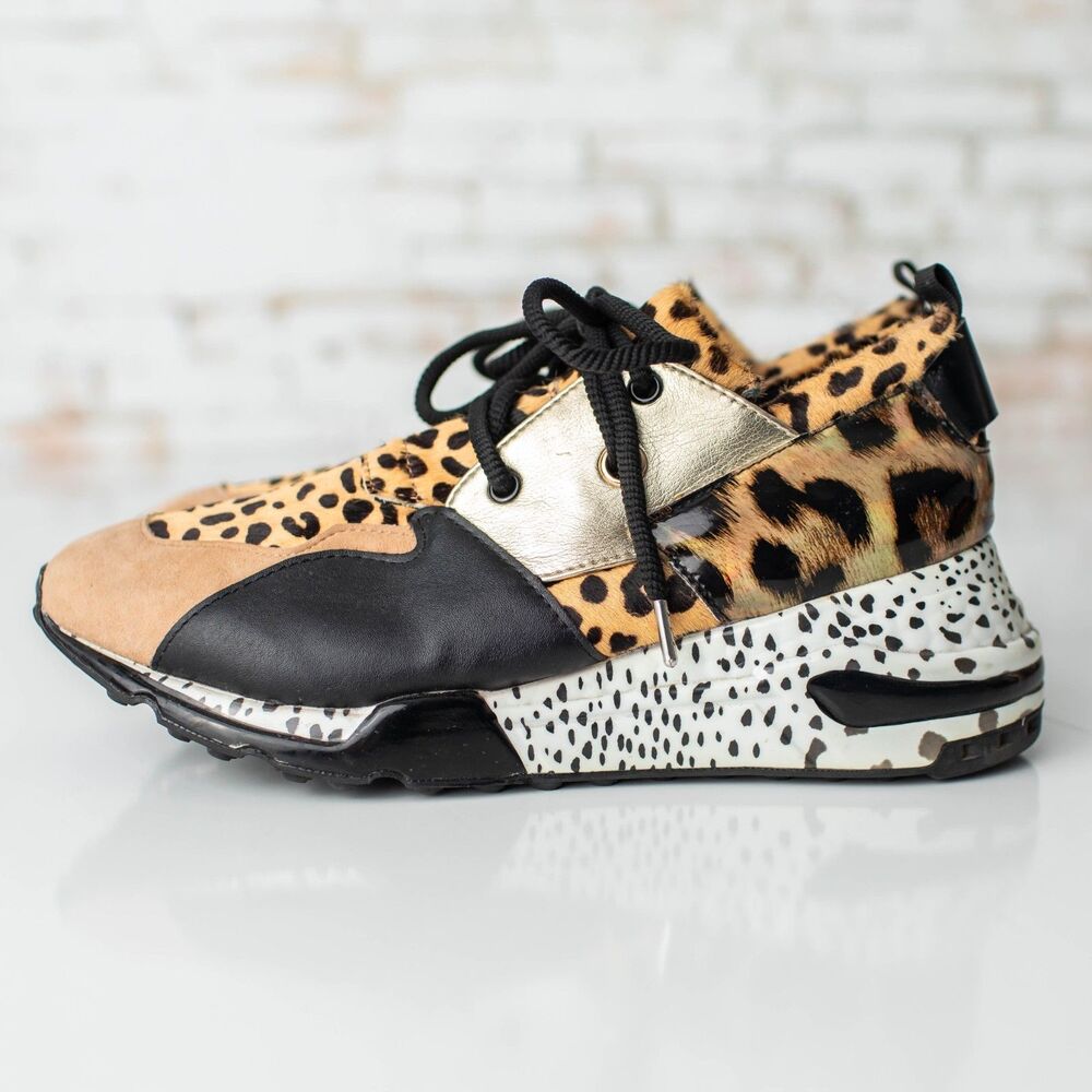 Steve Madden Cliff Genuine Calf Hair Sneakers Gold Black Tan 11M Shoes
